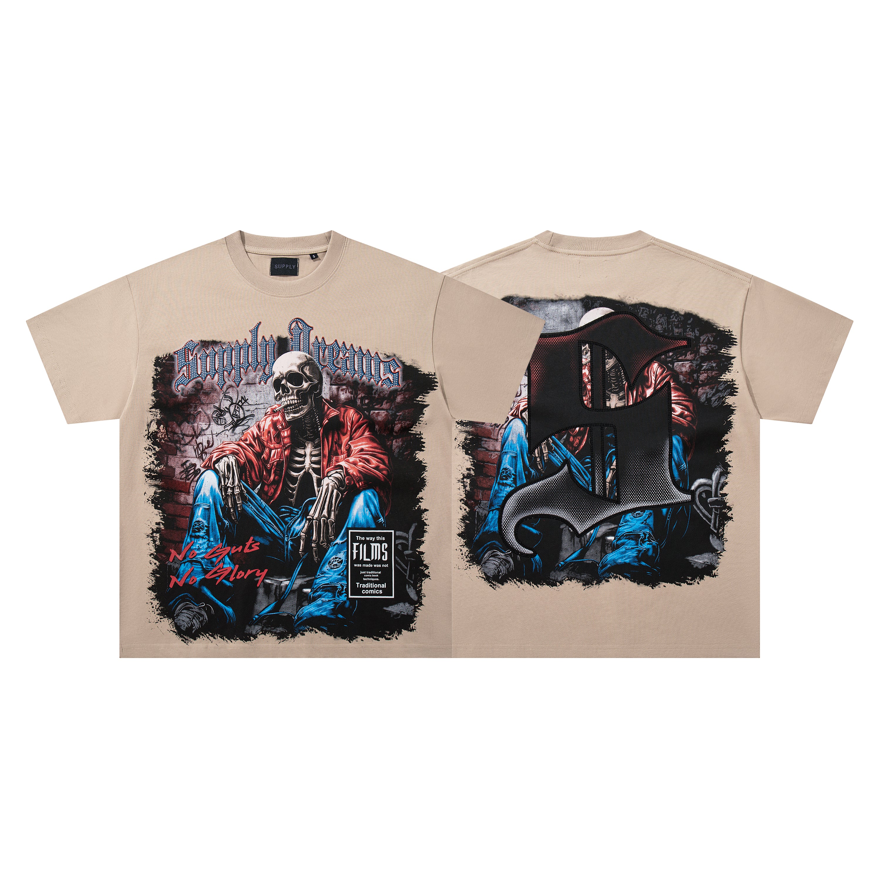 SUPPLY Dark Warrior Graphic Oversized Beige T-Shirt
