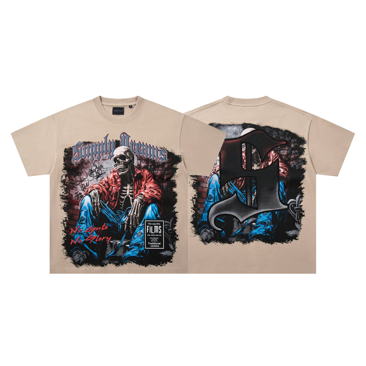 SUPPLY Dark Warrior Graphic Oversized Beige T-Shirt