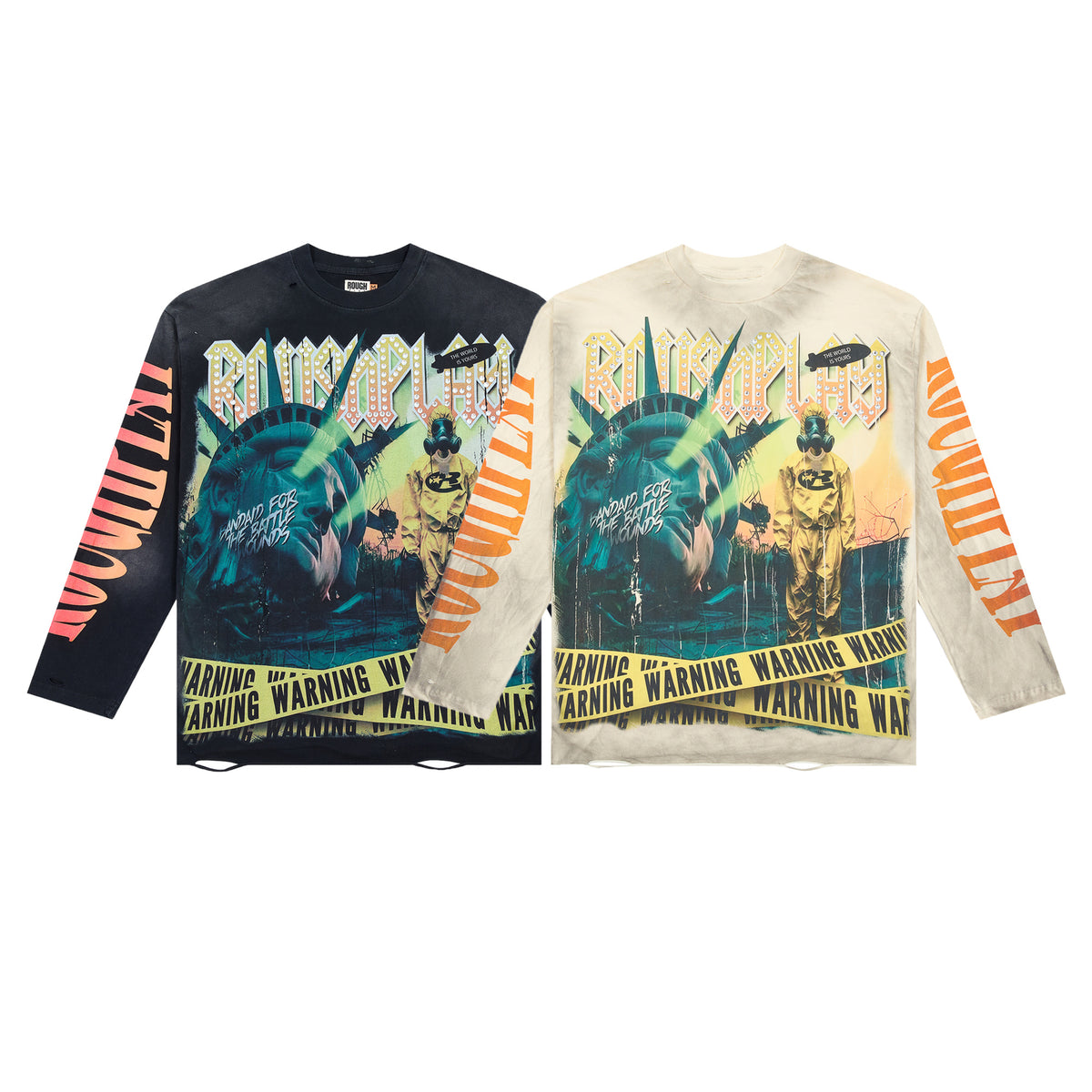 Roughplay Fallen Statue Of Liberty Warning Tape Distressed Long‑Sleeve Tee