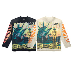 Roughplay Fallen Statue Of Liberty Warning Tape Distressed Long‑Sleeve Tee