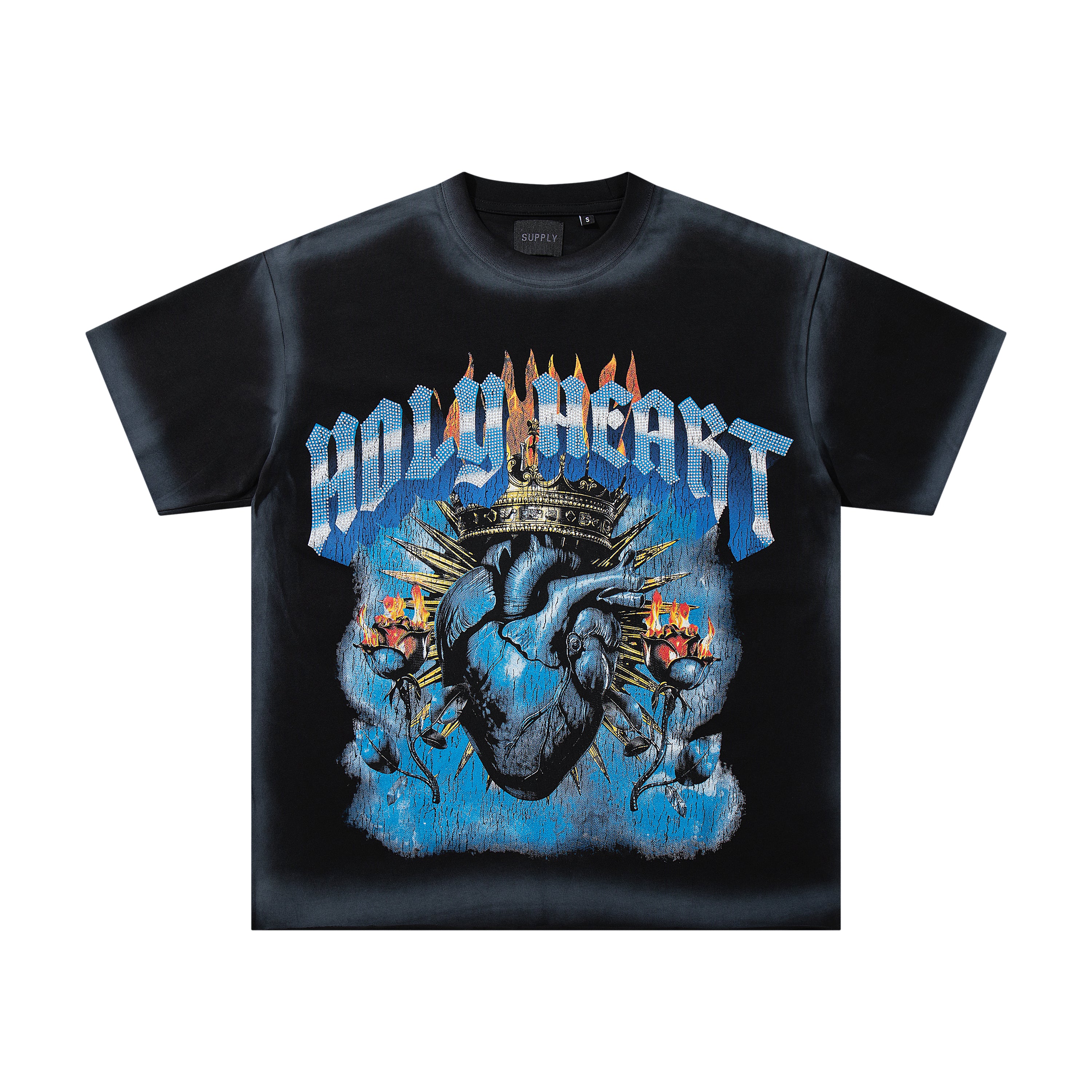 SUPPLY Holy Heart Black Washed Oversized Graphic T‑Shirt