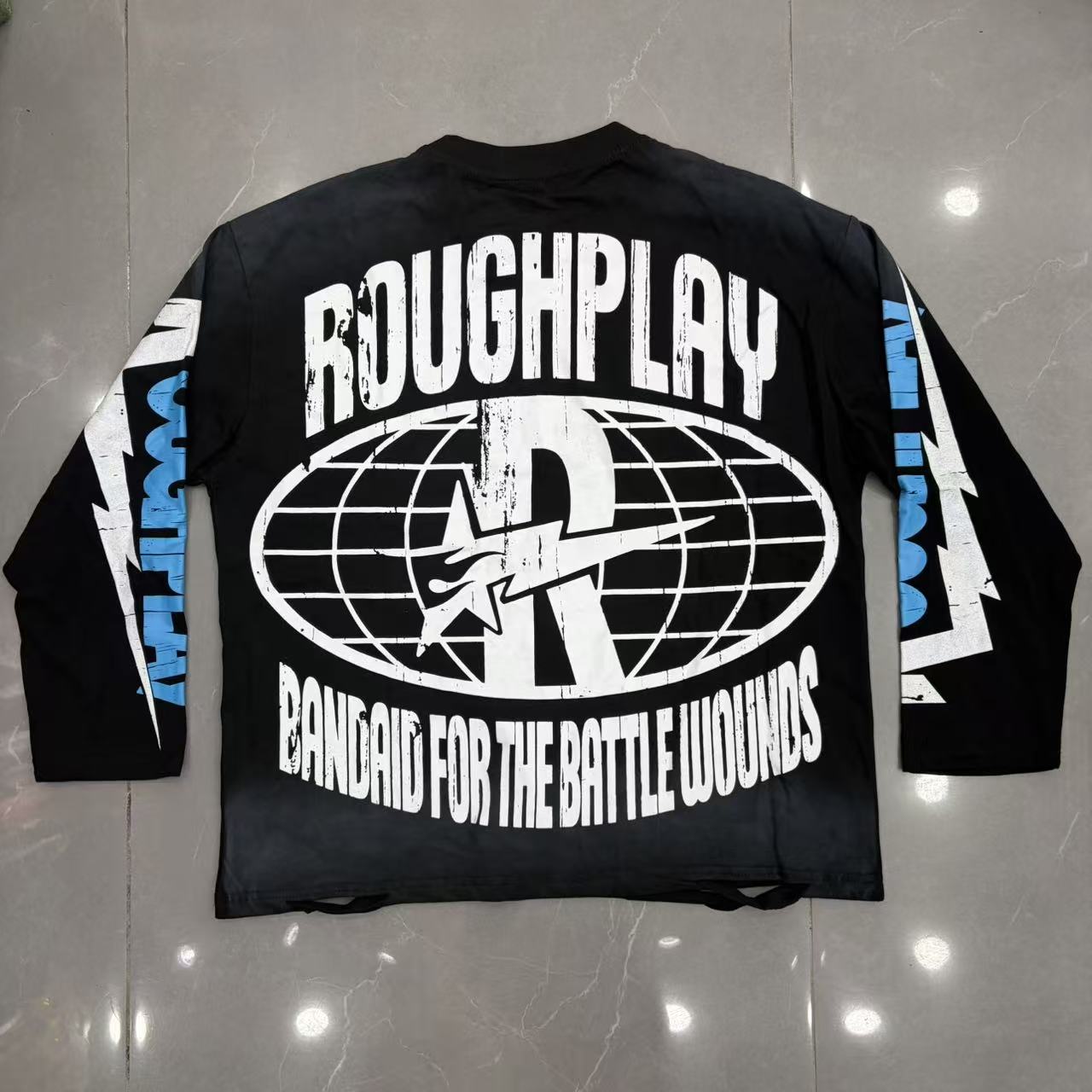 Roughplay Mind‑Blown Skeleton Moon Desert Long‑Sleeve Distressed Tee
