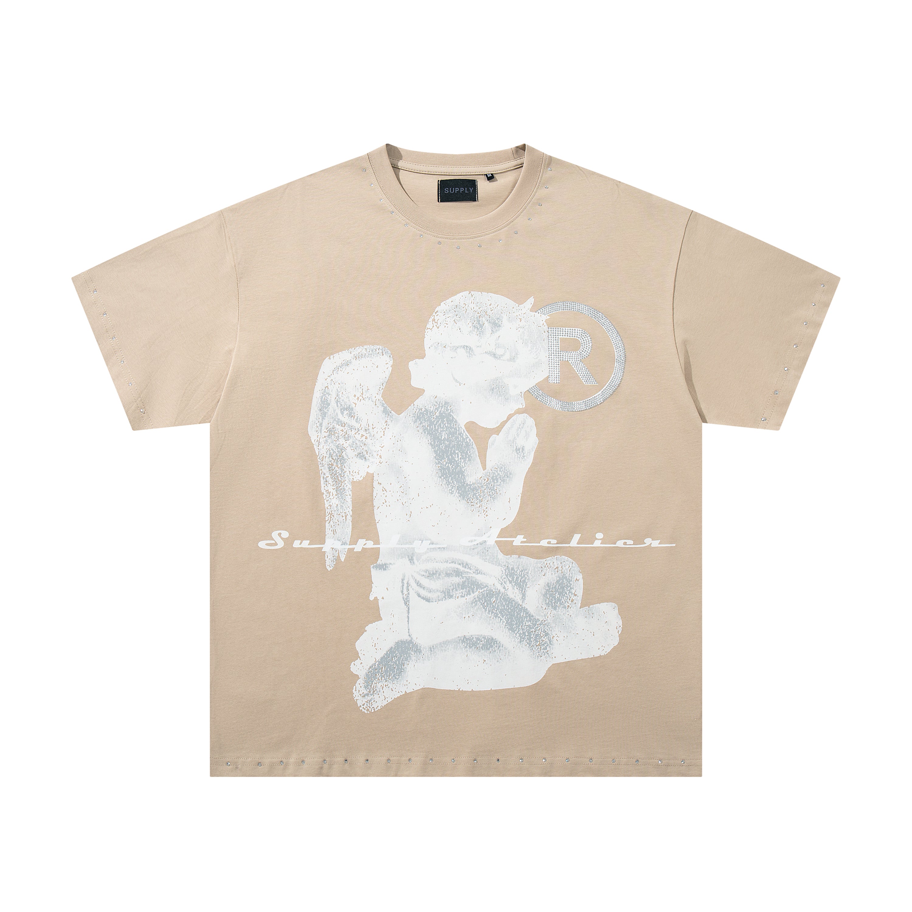 SUPPLY Angel Flame Minimal Graphic Oversized Beige T-Shirt