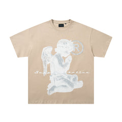 SUPPLY Angel Flame Minimal Graphic Oversized Beige T-Shirt