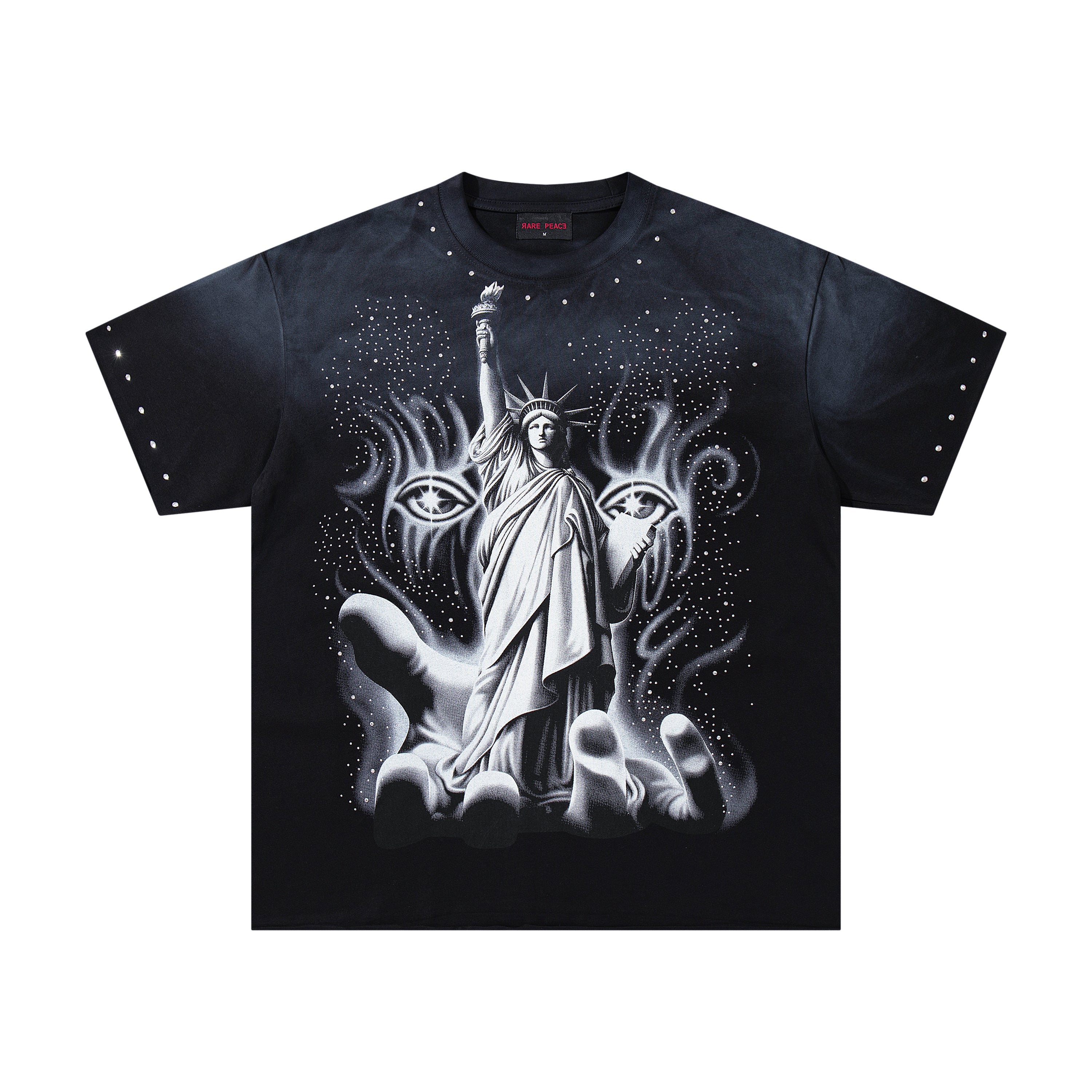 Rare Peace Dark Statue Of Liberty Black Washed Oversized Graphic T‑Shirt