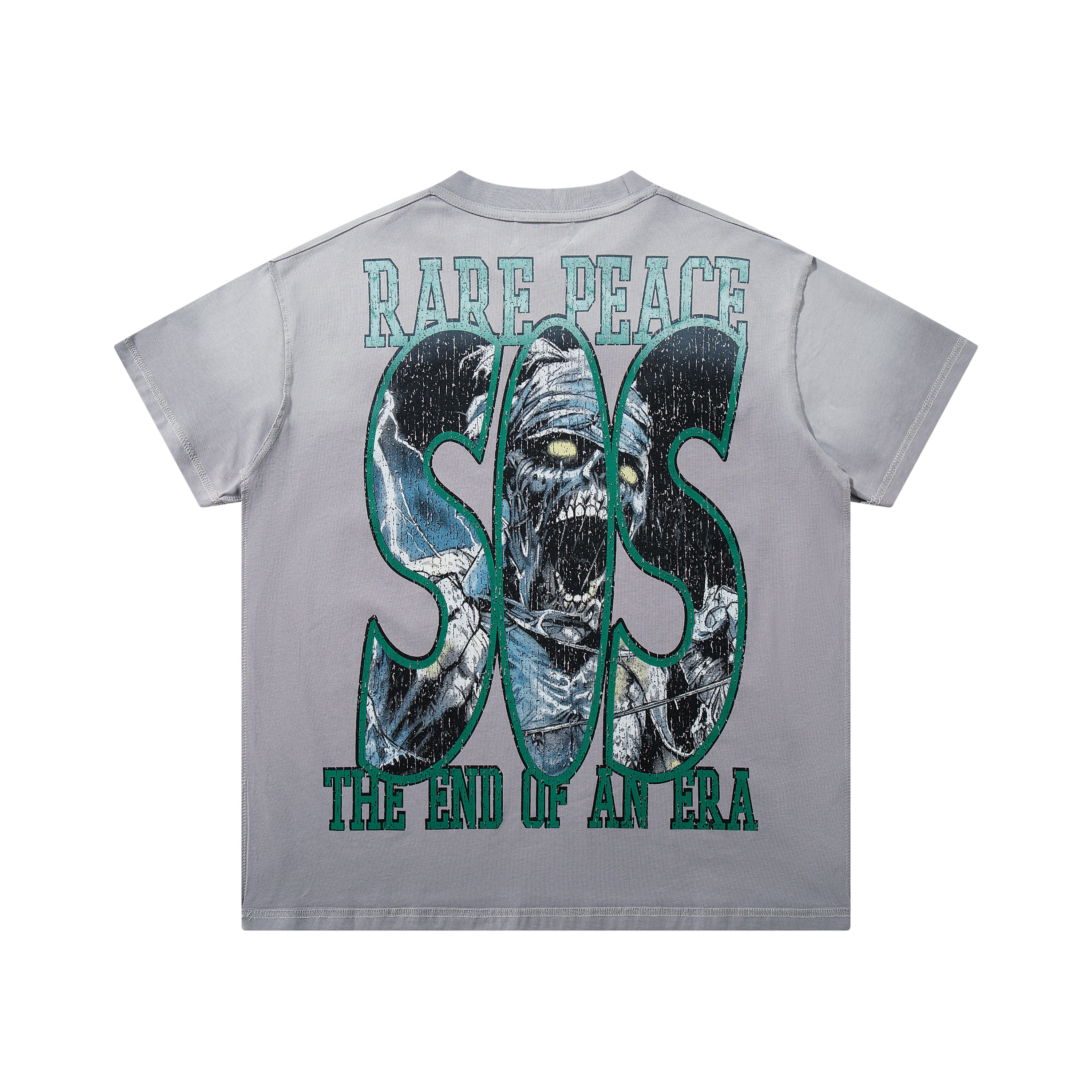 Rare Peace Save Our Souls SOS Grey Washed Oversized Graphic T‑Shirt Hip Hop Streetwear