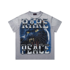 Rare Peace Bad Habit Panther Graphic Graffiti Streetwear Short Sleeve Tee