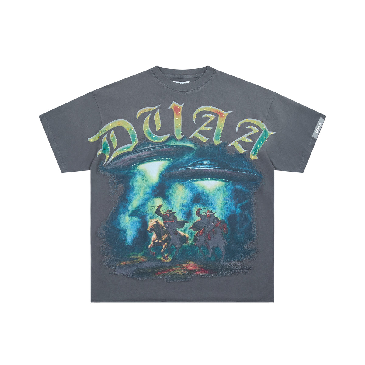 DUAA UFO Cowboy Western Sci‑Fi Vintage Graphic Tee