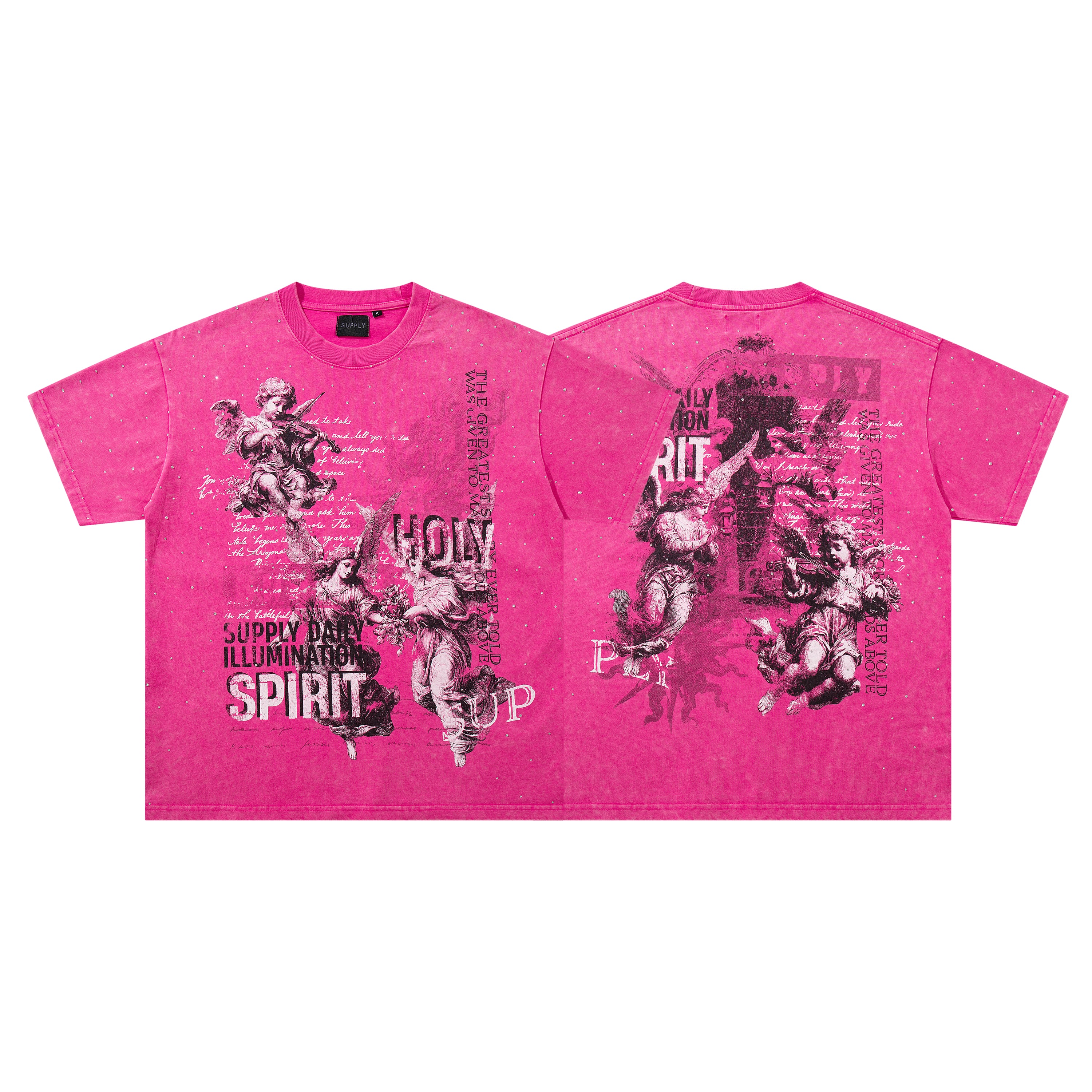 SUPPLY Spirit Angel Hot Pink Washed Oversized Graphic T‑Shirt