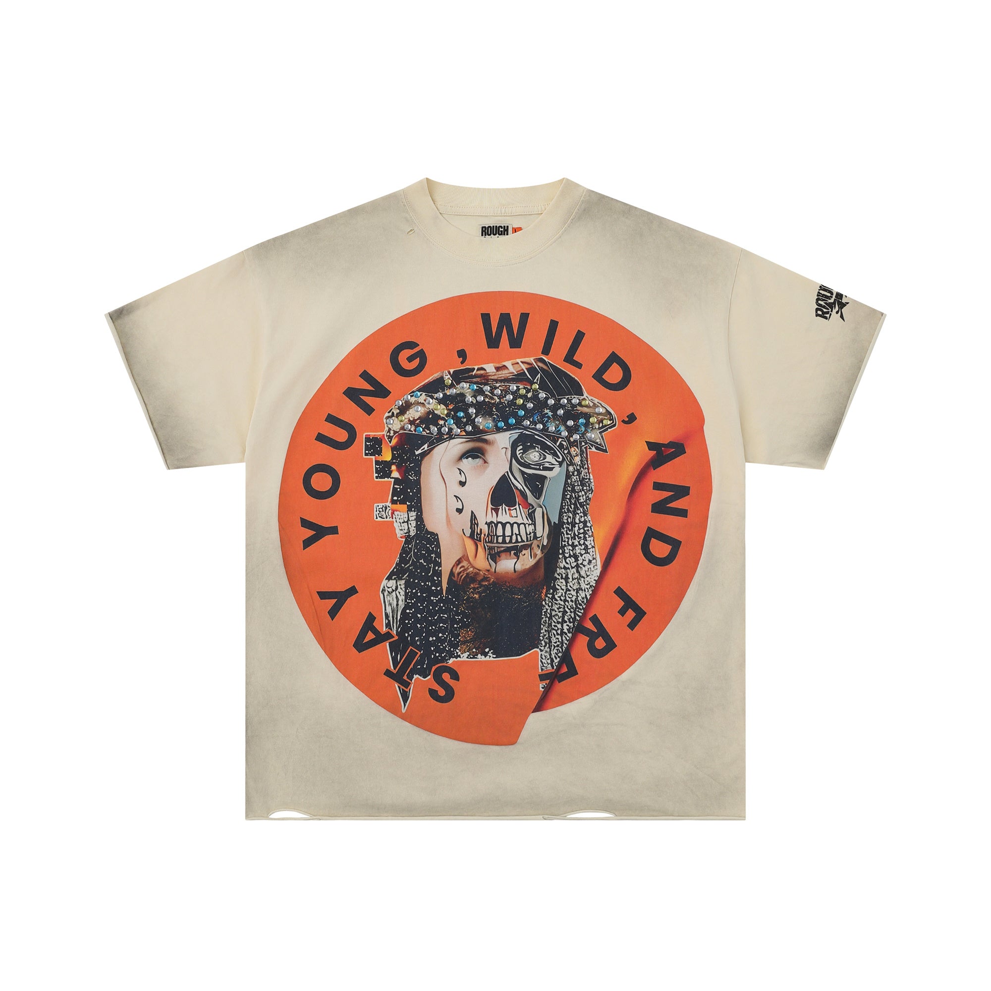 Roughplay Stay Young Wild Fractured Skull‑Face Circular Distressed Tee