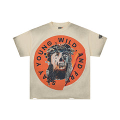 Roughplay Stay Young Wild Fractured Skull‑Face Circular Distressed Tee