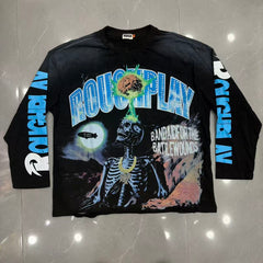 Roughplay Mind‑Blown Skeleton Moon Desert Long‑Sleeve Distressed Tee