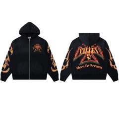 Vale Forever Born To Dreams Flame Graphic Zip‑Up Hoodie Black