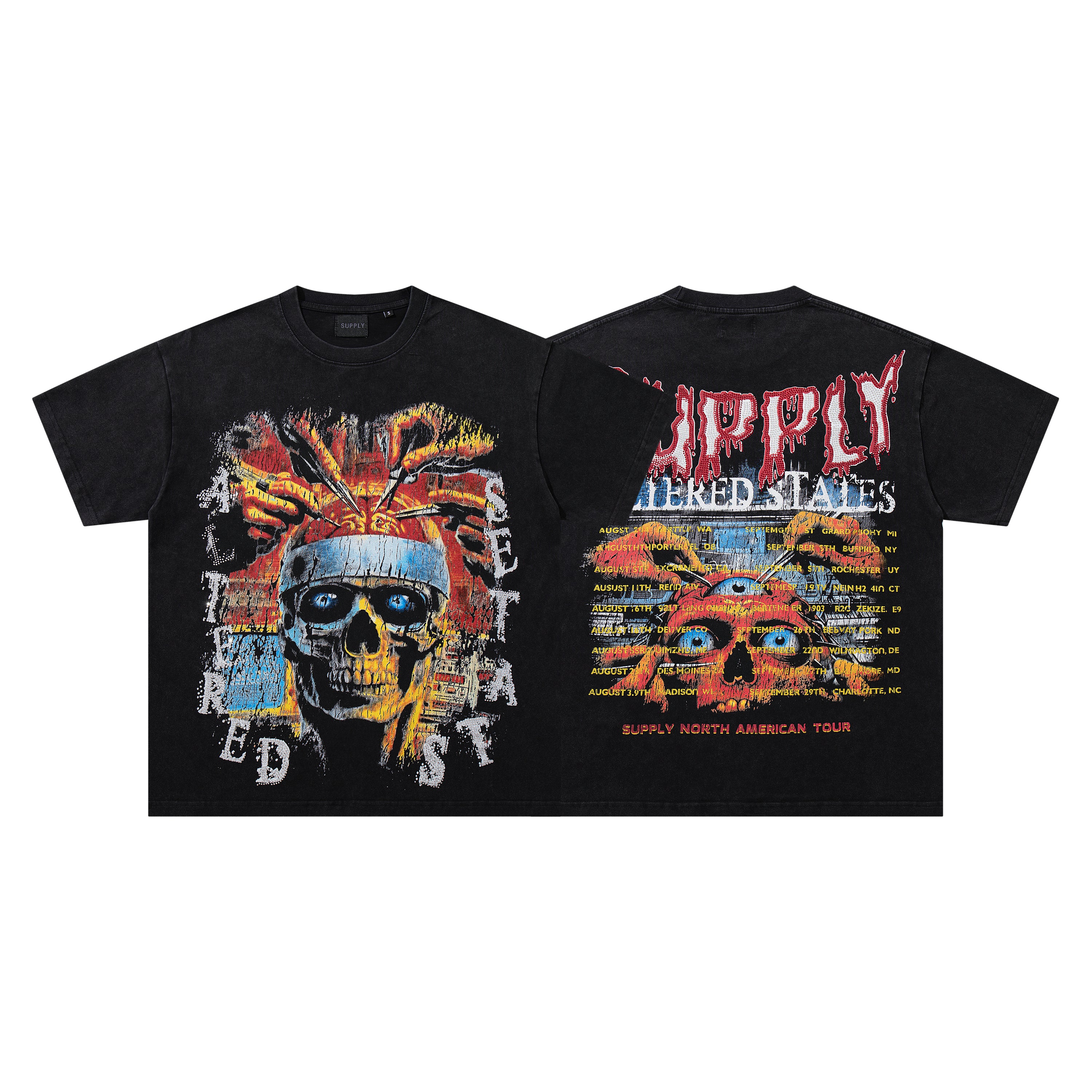 SUPPLY Abstract Skull Punk Black Washed Oversized Graphic T‑Shirt