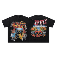SUPPLY Abstract Skull Punk Black Washed Oversized Graphic T‑Shirt
