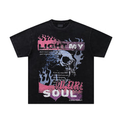 SUPPLY Soul On Fire Skull Black Washed Oversized Graphic T‑Shirt
