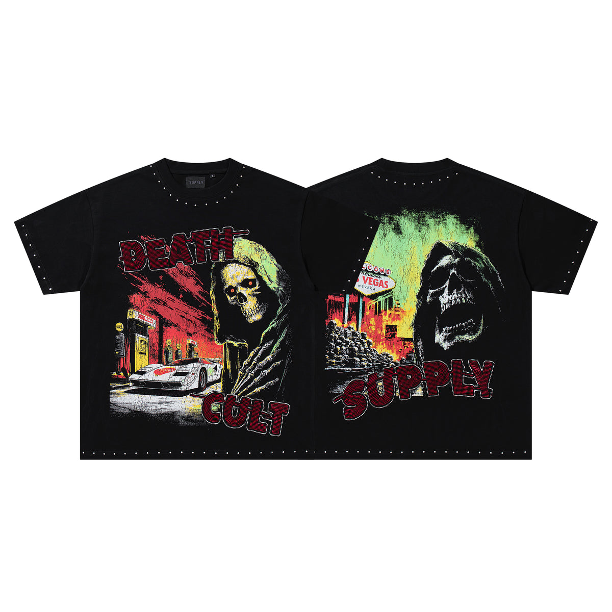 SUPPLY Death Cult Reaper Black Washed Oversized Graphic T‑Shirt
