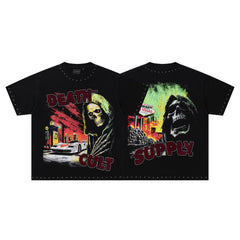 SUPPLY Death Cult Reaper Black Washed Oversized Graphic T‑Shirt
