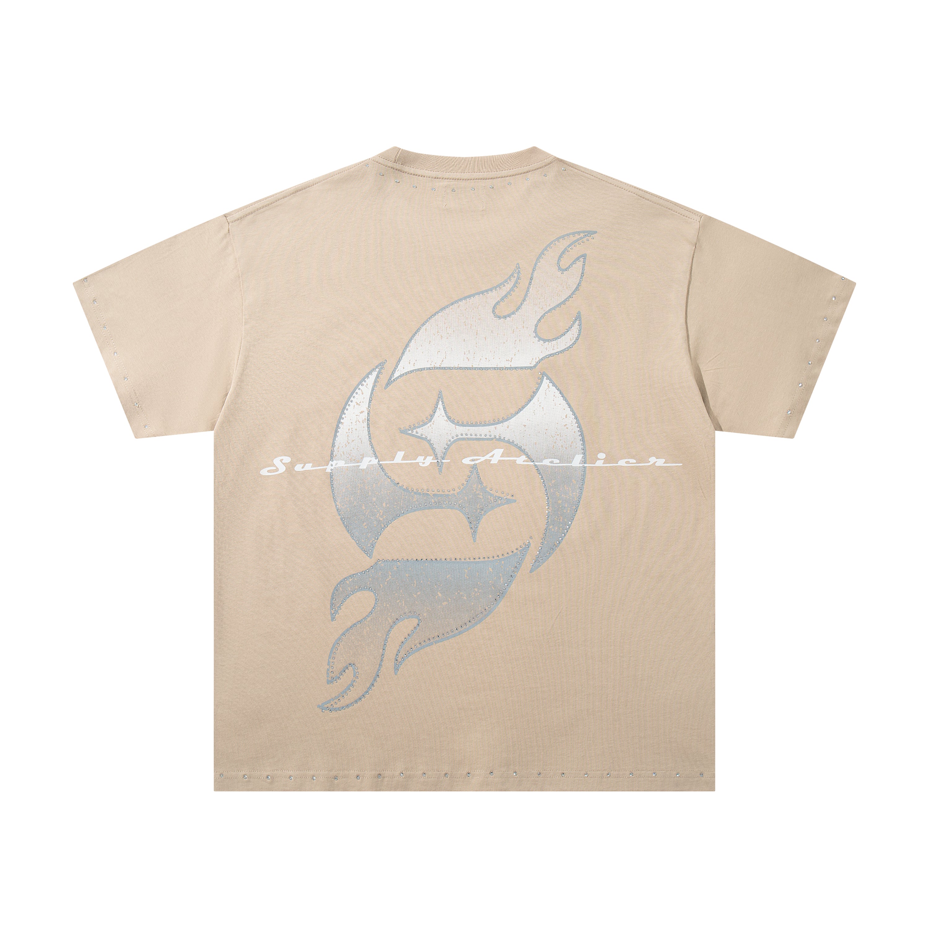 SUPPLY Angel Flame Minimal Graphic Oversized Beige T-Shirt