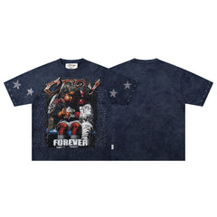 BKYS Angel Devil Cherub Rhinestone Navy Oversized Graphic T-Shirt