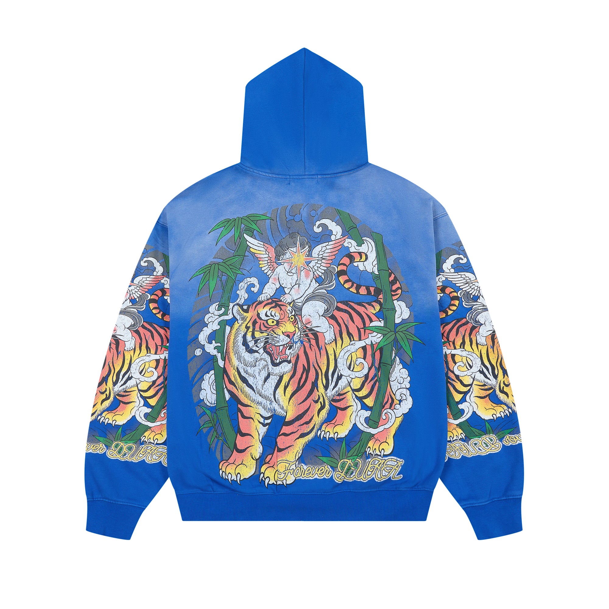 DUAA Tiger & Angel Cherub Blue Zip‑Up Vintage Hoodie