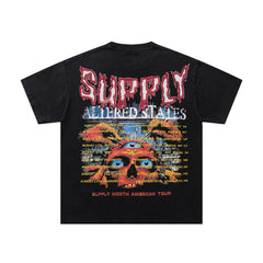 SUPPLY Abstract Skull Punk Black Washed Oversized Graphic T‑Shirt