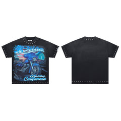 DUAA California Highway Motorcycle Vintage Biker Graphic Tee