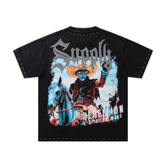 SUPPLY Rebellion Western Cowboy Black Washed Oversized Graphic T‑Shirt