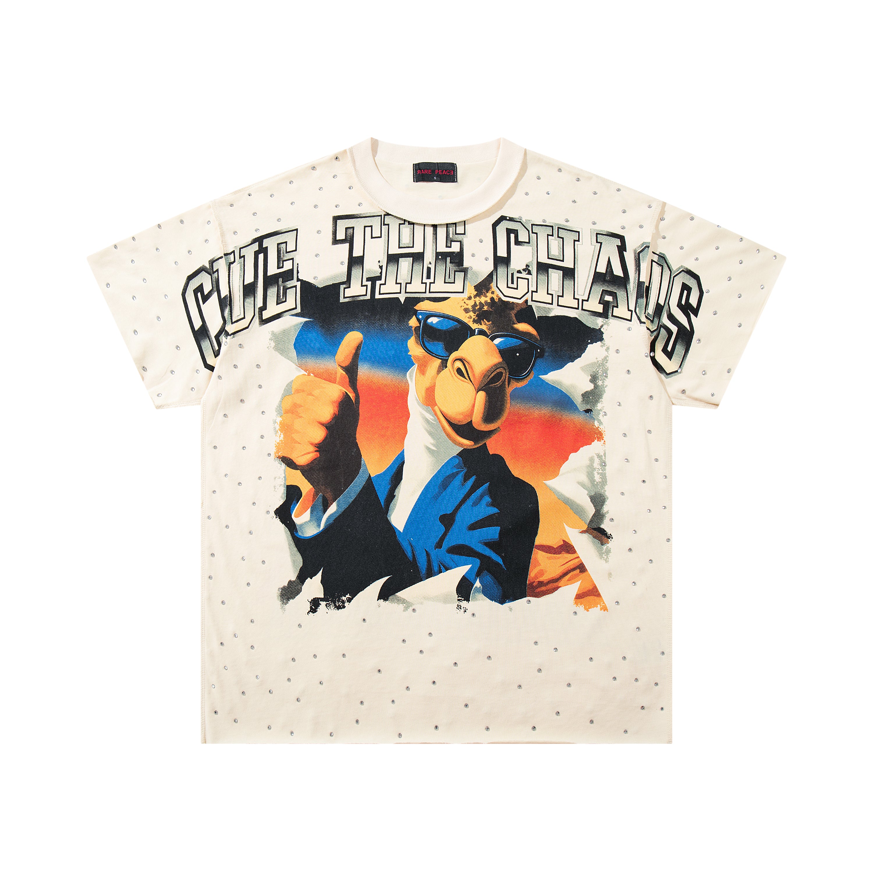 Rare Peace Cue The Chaos Graffiti Eagle Graphic Oversized White T-Shirt