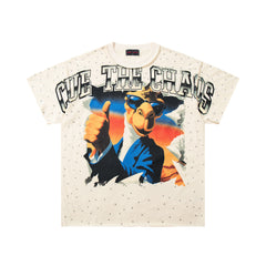 Rare Peace Cue The Chaos Graffiti Eagle Graphic Oversized White T-Shirt