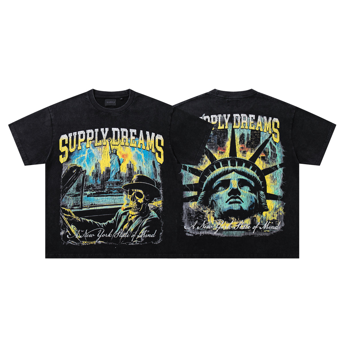 SUPPLY Dreams Statue Of Liberty Black Washed Oversized Graphic T‑Shirt