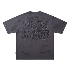 BKYS Vintage Street Portrait Crystal Embellished Graphic T-Shirt