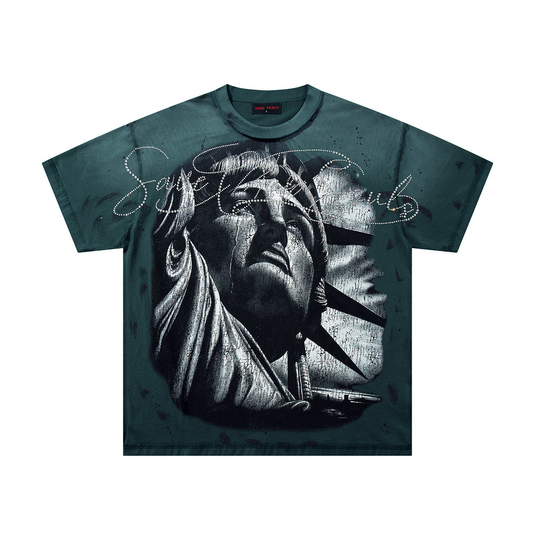 Rare Peace Midnight Fade Rhinestone Graphic Streetwear Tee