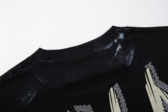 BKYS Washed Rhinestone Portrait Print Relaxed Fit Streetwear T-Shirt