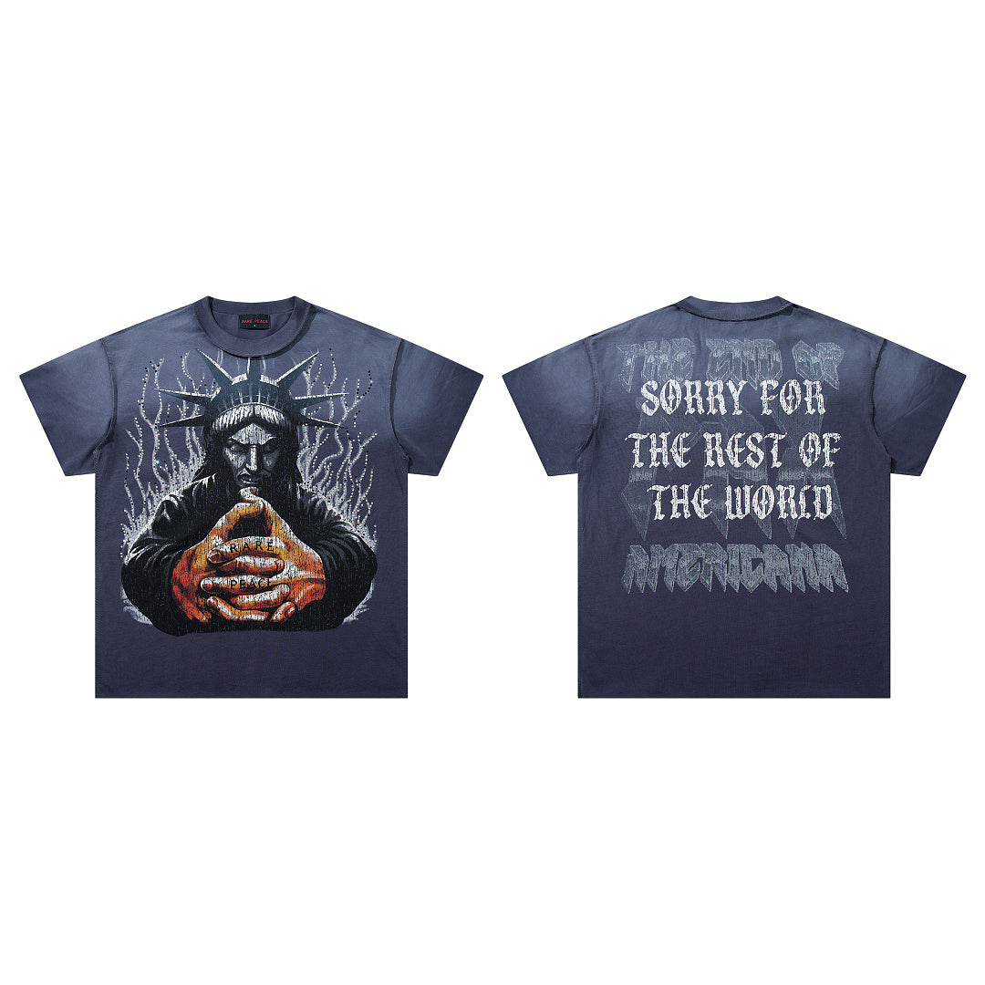 Rare Peace Coastal Distressed Crystal Graphic Oversized T-Shirt