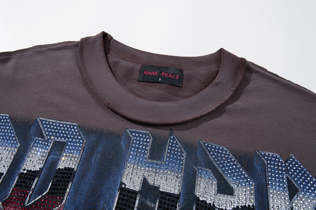 Rare Peace Sunset Fade Crystal Graphic Oversized Street Tee