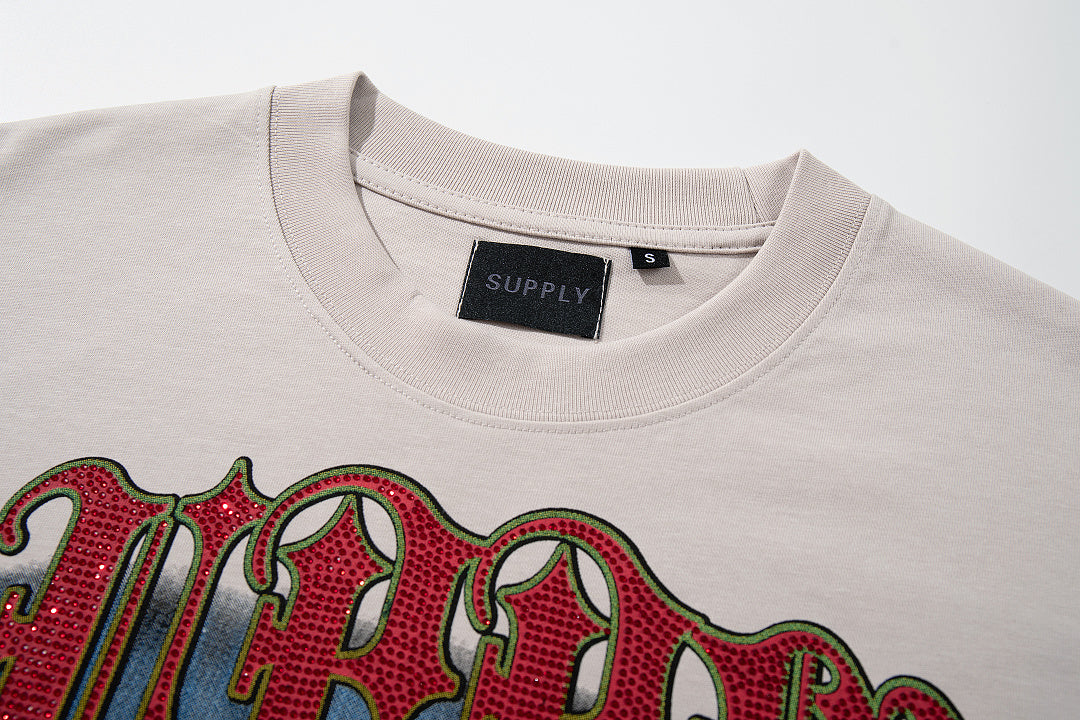 Supply Street Crest Rhinestone Graphic Oversized Tee