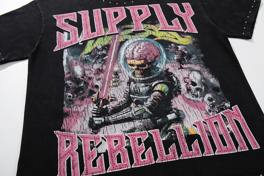 Supply City Code Rhinestone Graphic Oversized Tee