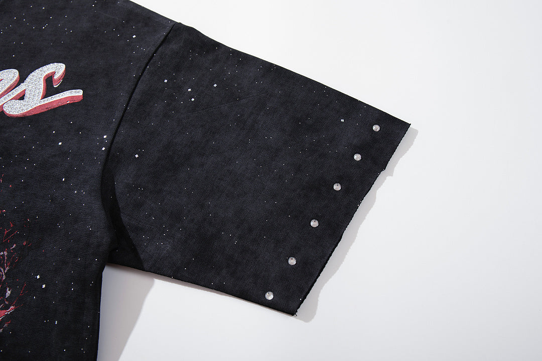 BKYS Distressed Portrait Studded Streetwear Oversized Graphic Tee