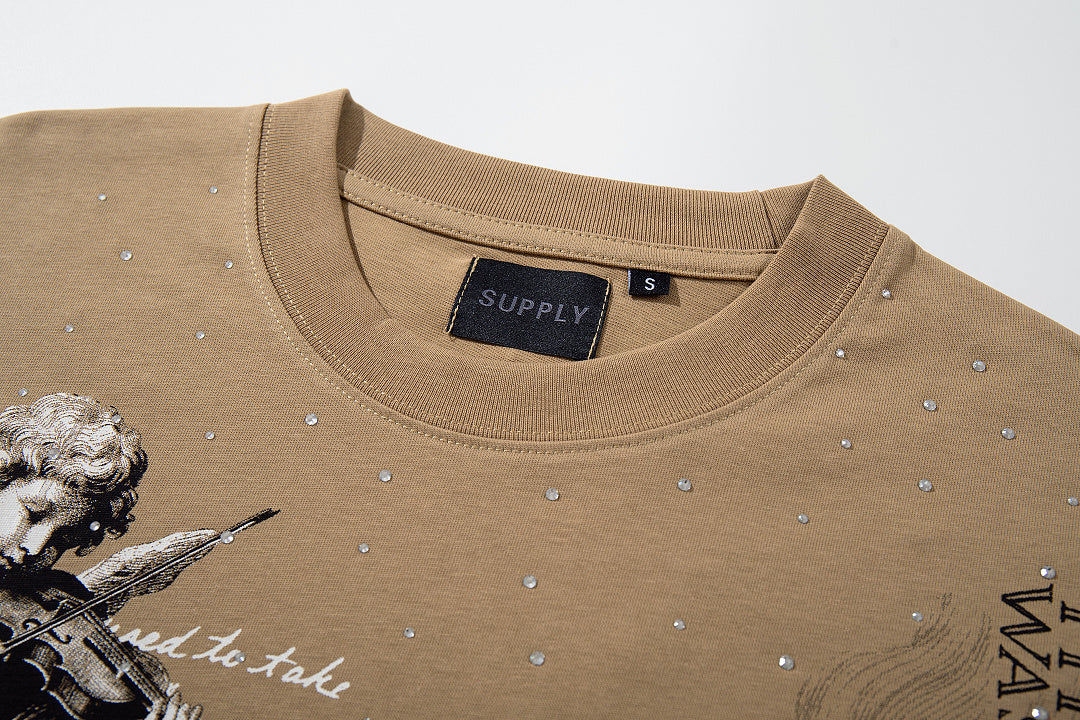 Supply Chapter Rhinestone Graphic Oversized Street Tee