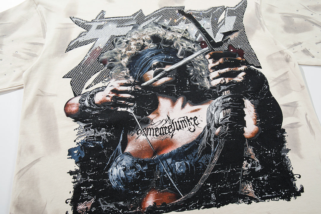BKYS Urban Vintage Portrait Rhinestone Statement Graphic Tee