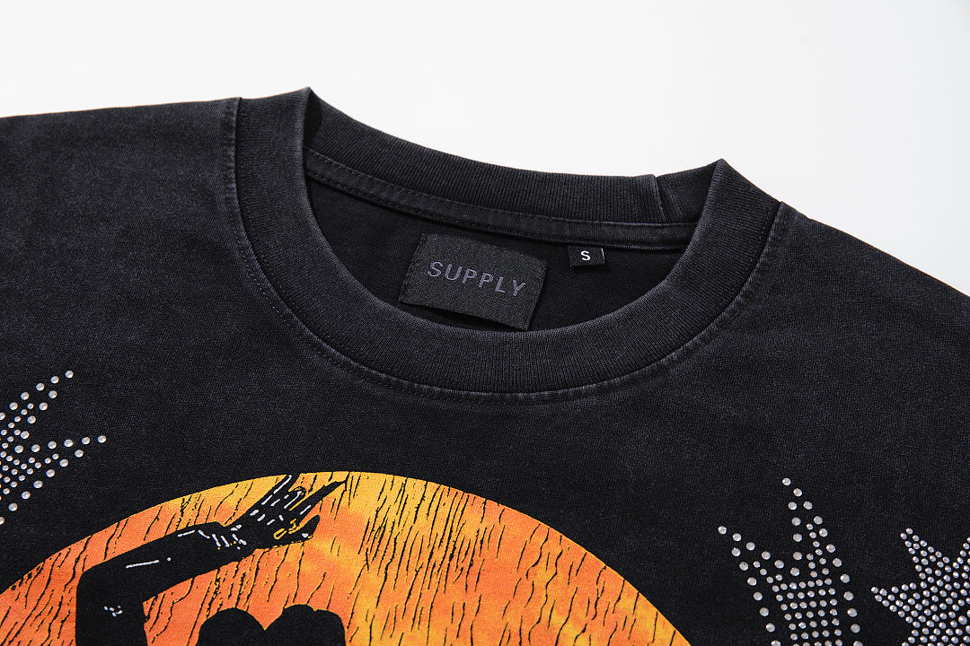 Supply Avenue Rhinestone Graphic Oversized Tee
