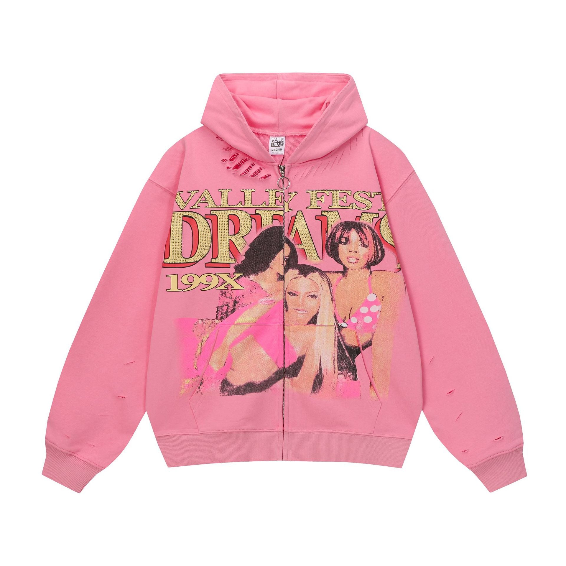 Vale Forever Dream Graphic Zip-Up Hoodie Pink