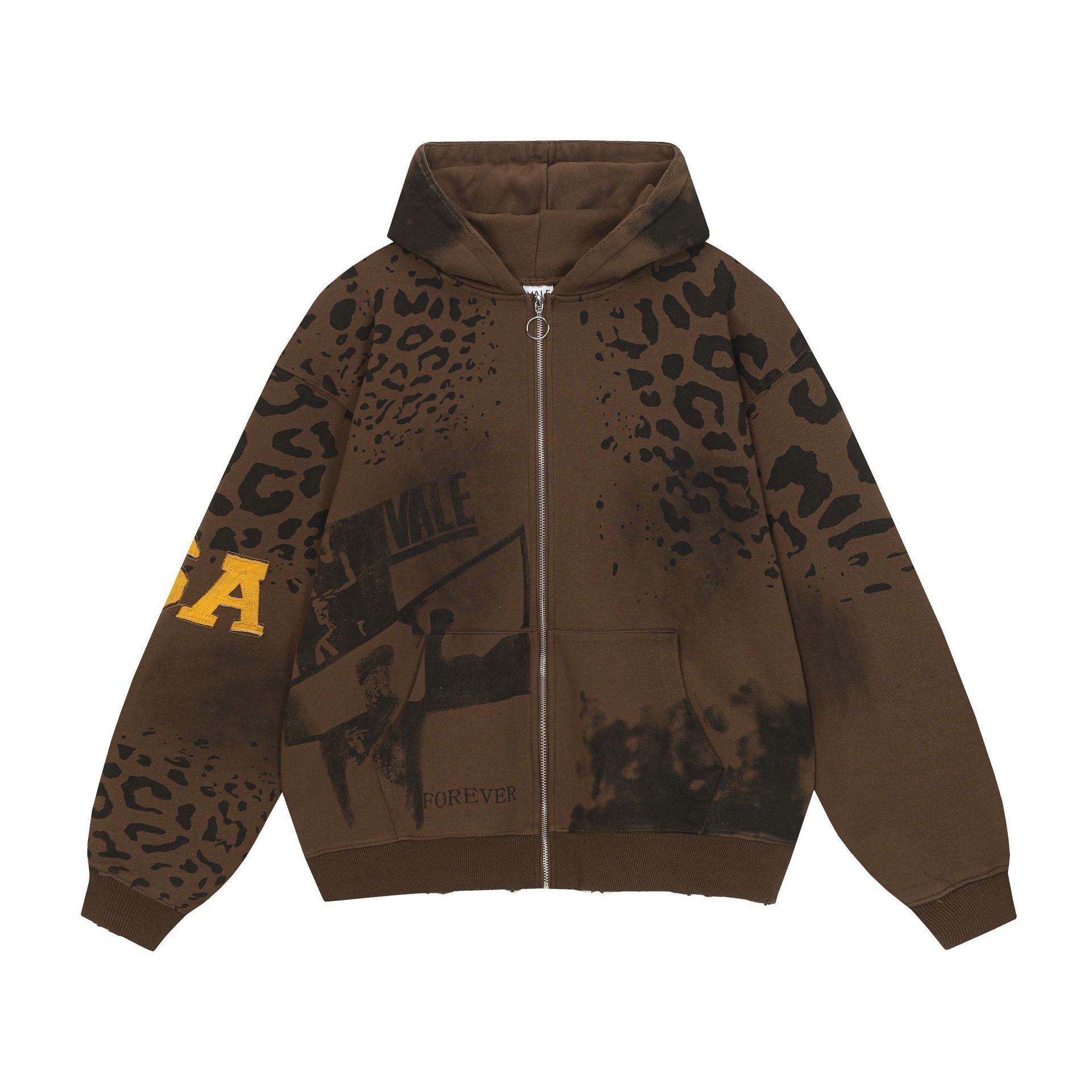 Vale Forever Leopard Archive Graphic Zip-Up Hoodie – Vintage Streetwear Hoodie