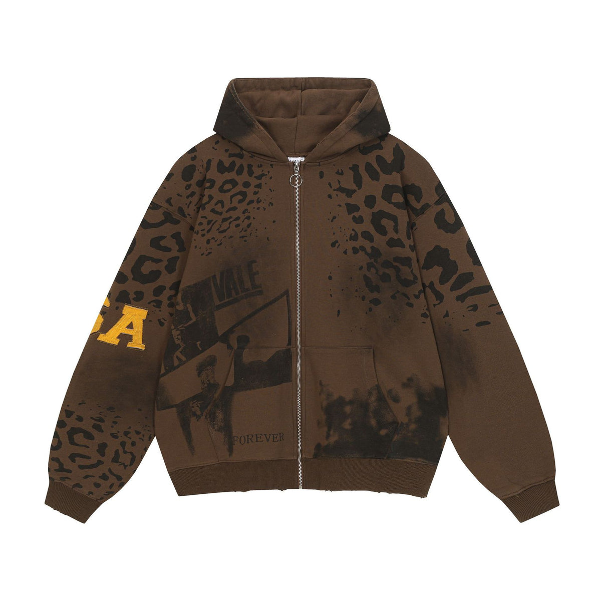 Vale Forever Leopard Archive Graphic Zip-Up Hoodie – Vintage Streetwear Hoodie