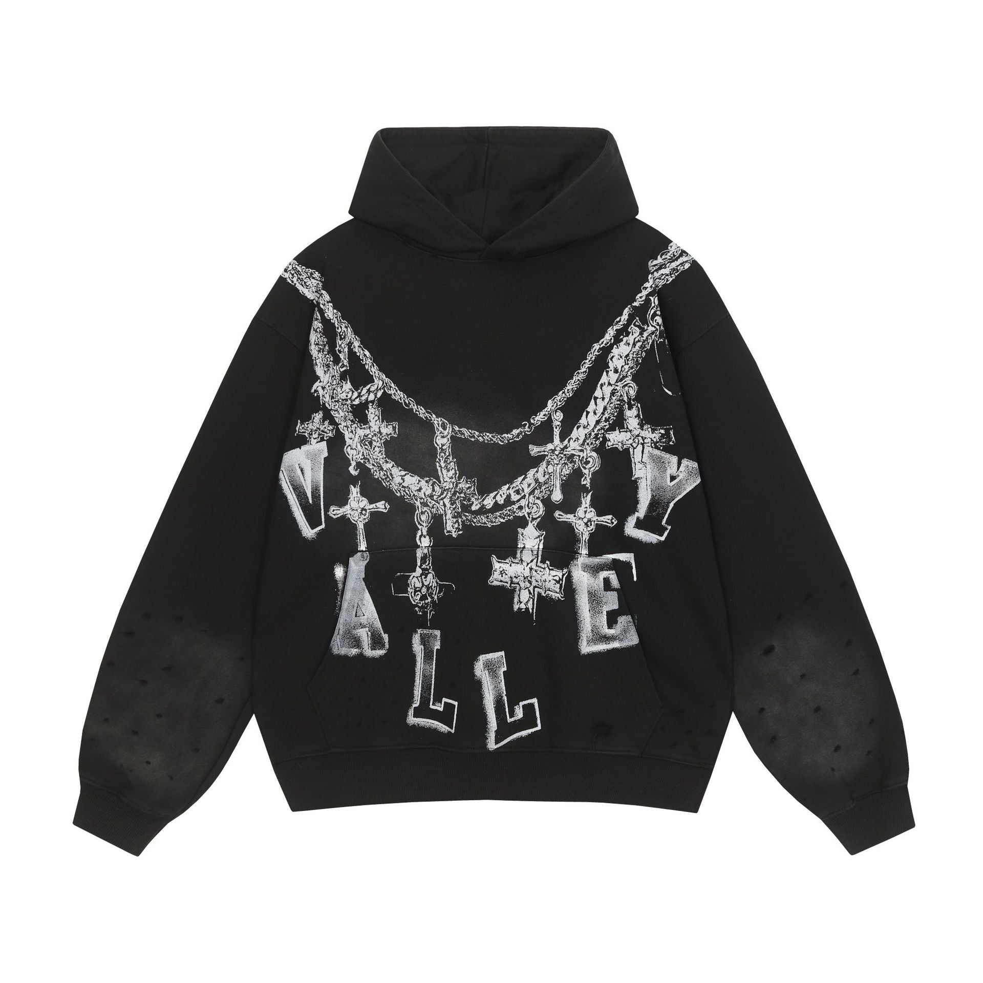 Vale Forever Cross Chain Graphic Zip Up Hoodie Black
