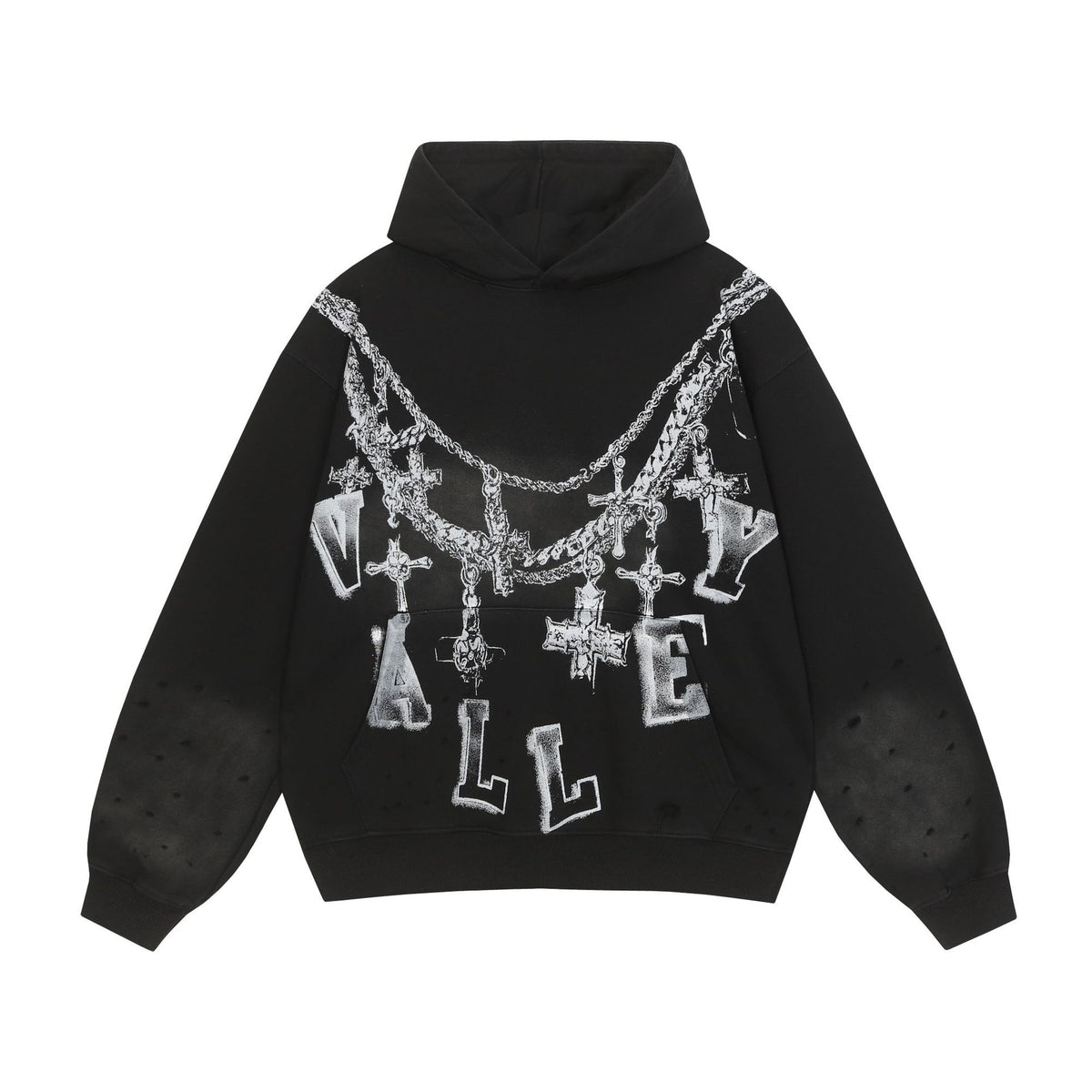 Vale Forever Cross Chain Graphic Zip Up Hoodie Black
