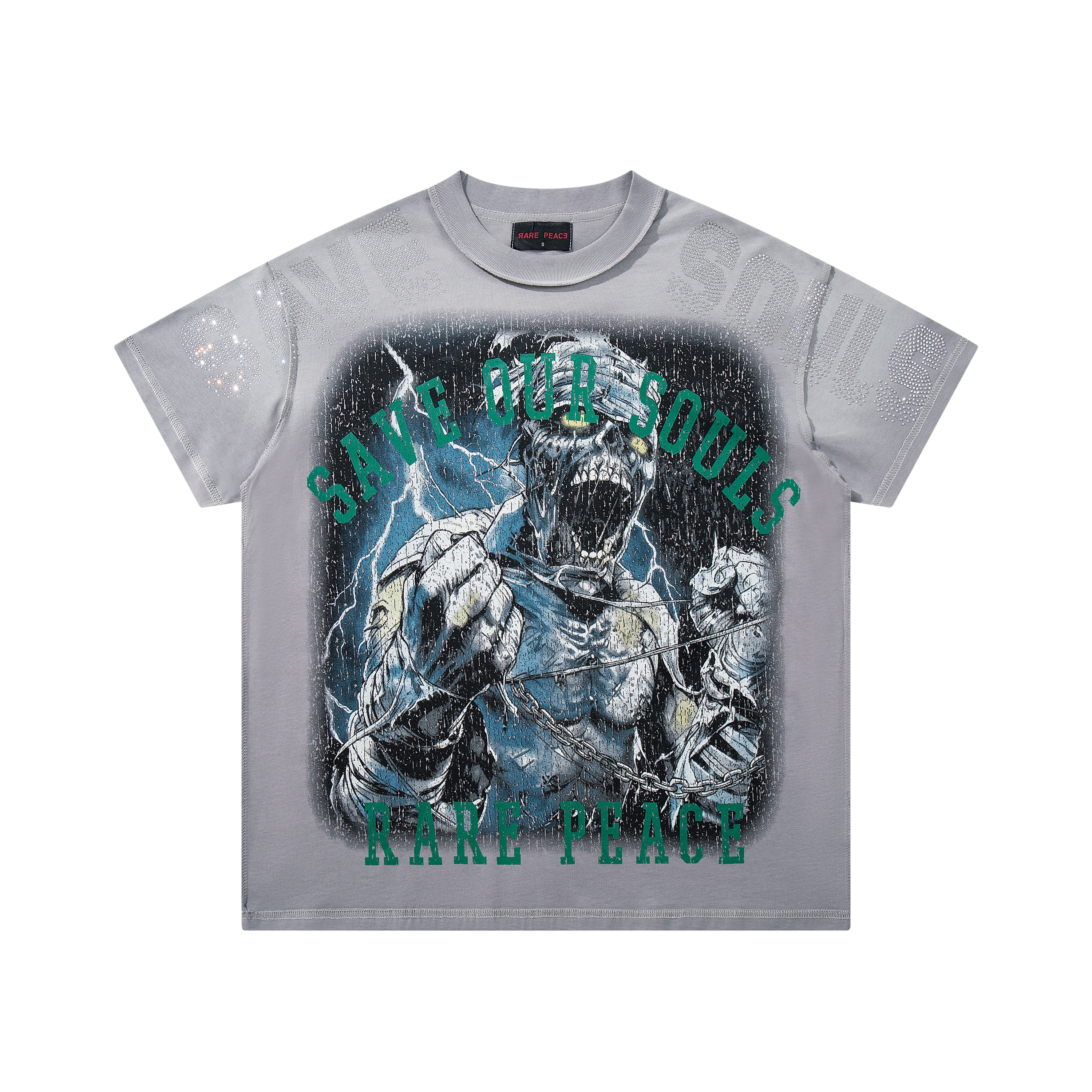 Rare Peace Save Our Souls SOS Grey Washed Oversized Graphic T‑Shirt Hip Hop Streetwear