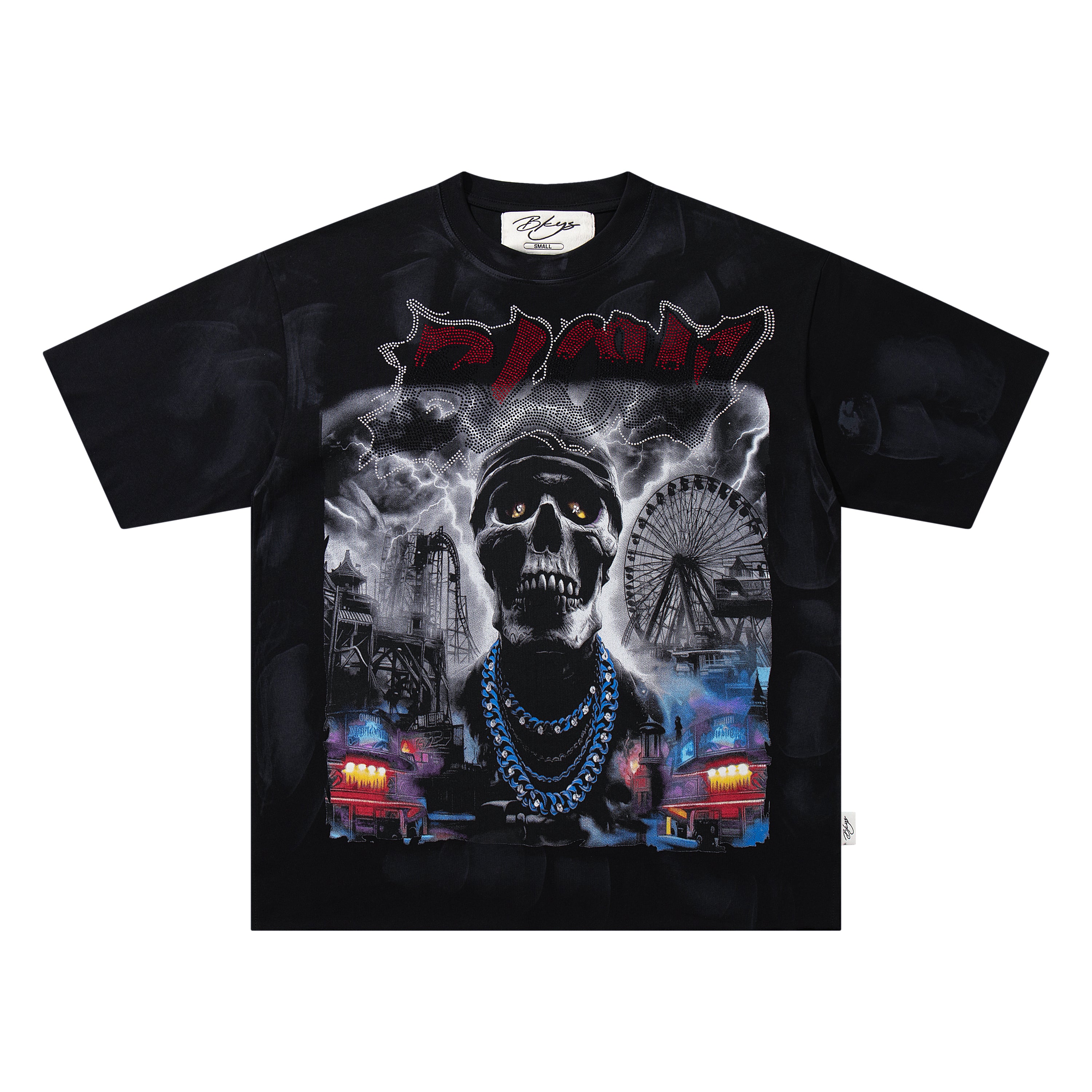 BKYS Carnival Skull Thunder Black Washed Oversized Graphic T‑Shirt