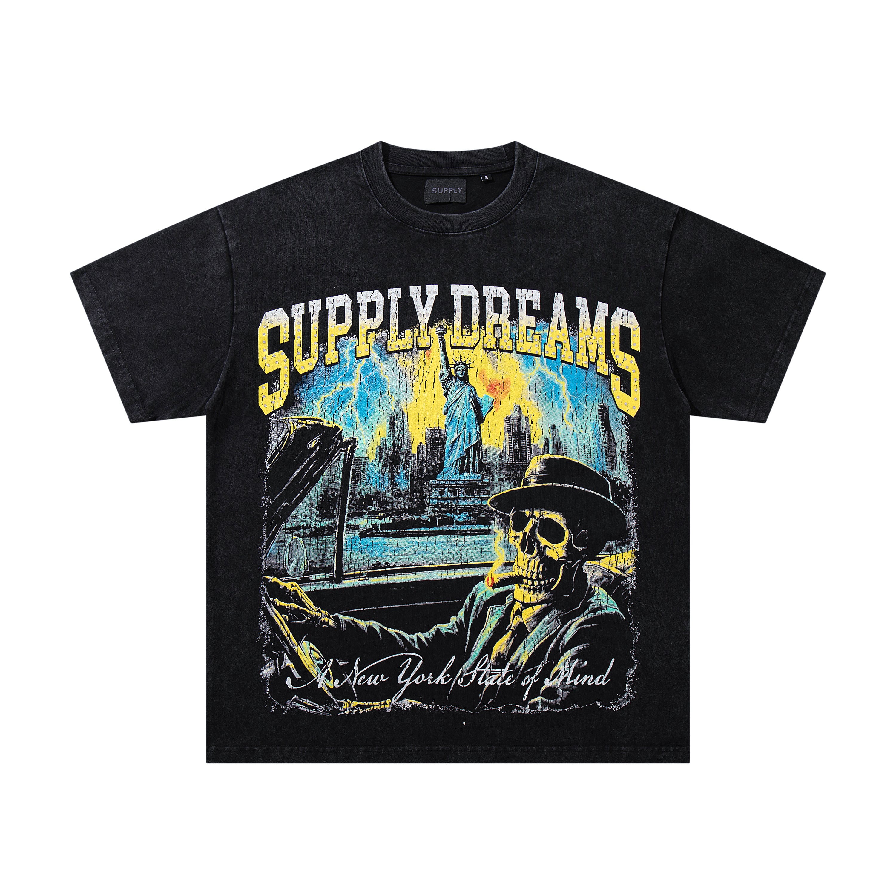 SUPPLY Dreams Statue Of Liberty Black Washed Oversized Graphic T‑Shirt